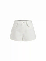 Denim Mid Rise Metal Detail Pocket Shorts