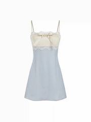 Satin High Rise Lace Trim Bowknot Cami Mini Nightdress