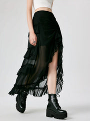 Ruffle Sheer High Waist Maxi Skirt
