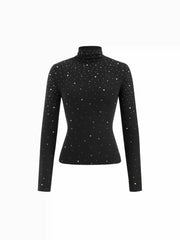Turtleneck Long Sleeve Rhinestone Sweater