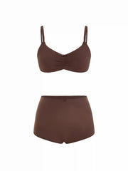 Sweetheart Ruched Rosette Lace Trim Bralette & High Rise Brief Lingerie Set