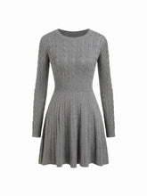 Cable Knit Round Neck A-Line Mini Dress