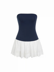 Cotton-blend Colorblock Broderie Anglaise A-line Mini Dress