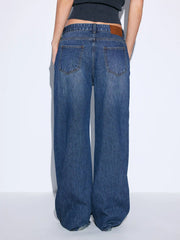 Washed Denim Mid Rise Straight Leg Jeans
