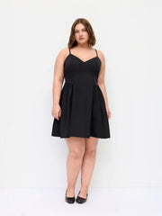 V-neck Ruched Mid Rise Shirred Flared Mini Dress Curve & Plus