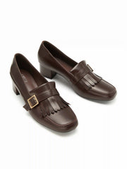 FRINGED CHUNKY HEEL LOAFERS