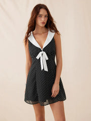 Chiffon Polka Dot Sailor Collar Bowknot A-line Mini Dress