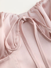 Satin Knotted Puff Sleeve Split Midi Dress