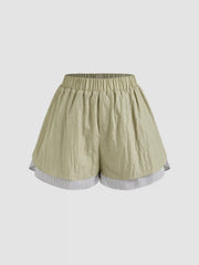 Mid Rise Striped Patched Shorts