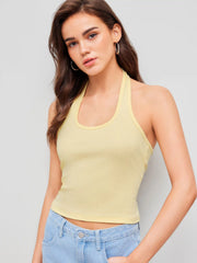 Cotton-blend Halter Neckline Solid Top