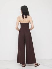 Halter Neckline Belted Ruched Jumpsuit