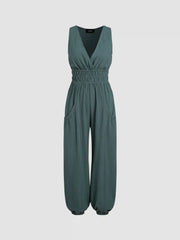 V-neck Shirred Pocket Jogger Jumpsuit