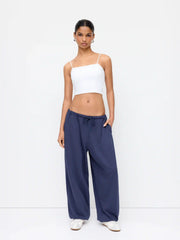 Cotton-blend Square Neck Thin Strap Crop Top
