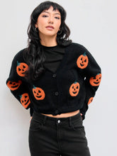 Knitted V-neck Pumpkin Button Cardigan