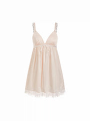 Satin V-neck High Rise Knotted Mini Nightdress