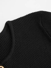 Knit Metal Button Detail Round Neckline Top