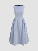 Cotton-blend Boat Neck Striped Ruffle Maxi Dress