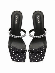 POLKA DOT & BOWKNOT CHUNKY HEELS SANDALS