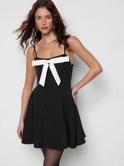 Square Neck Bowknot A-line Mini Dress