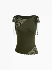 Boat Neck Floral Patched Tank Top