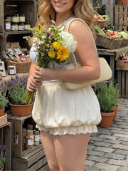 Lace Trim Bubble Hem Mid Rise Bloomer Shorts Curve & Plus
