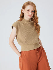 Solid High Neck Knit Vest
