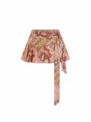 Paisley Print Low Rise Tie Pleated Mini Skirt