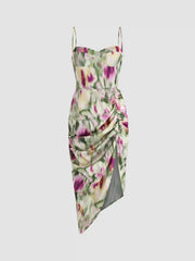 Illusion Ruched Midi Dress