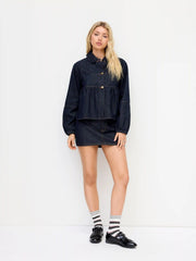 Denim Peter Pan Collar Button Oversized Jacket