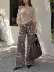 Cotton-blend Low Rise Floral Wide Leg Trousers
