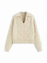 Cable Knit Polo Neck Long Sleeve Top