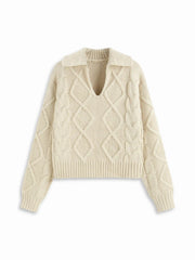 Cable Knit Polo Neck Long Sleeve Top