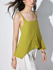 Square Neck Asymmetrical Hem Oversized Tank Blouse