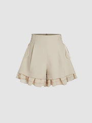 Ruffle Hem Lace Up Shorts