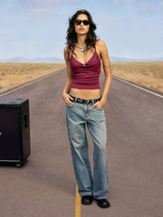 V-neck Drawstring Metal Detail Cami Top