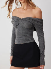 Off-shoulder Twist Ruched Long Sleeve Top