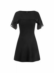 Boat Neck Draped Detail A-line Mini Dress
