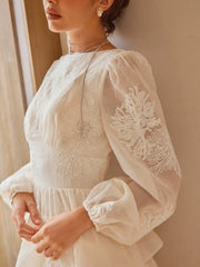 Round Neckline Floral Embroidery Layered Maxi Dress