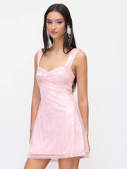 Sequin Sweetheart Neckline Zip Detail Mini Dress