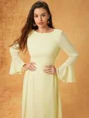 Chiffon Boat Neck Lace Up Ruffle Sleeve Flared Maxi Dress