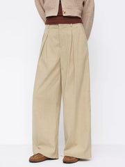 Corduroy Mid Rise Pleated Wide Leg Trousers
