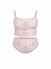 Fruit & Gingham Square Neck Bowknot Bandeau Bikini Set Curve & Plus
