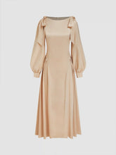 Boat Neck Bowknot Ruffle Puff Sleeve Maxi Dress
