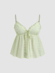 Cotton V-neck Broderie Anglaise Shirred Lettuce Trim Cami Top