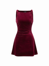 Velvet Boat Neck Ruched Mini Dress