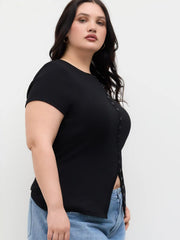 Cotton-blend Button Up Split Top Curve & Plus