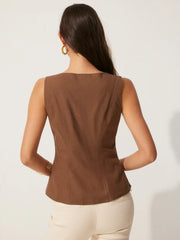 Linen-blend Boat Neck Asymmetrical Tank Blouse