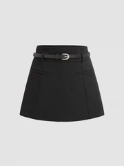 Middle Waist Solid Belted Skort