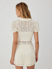 Cotton-blend Lace Peter Pan Collar Top & Mid Rise Mini Skirt Set