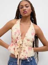 Halter Neckline Floral Knotted Tank Top